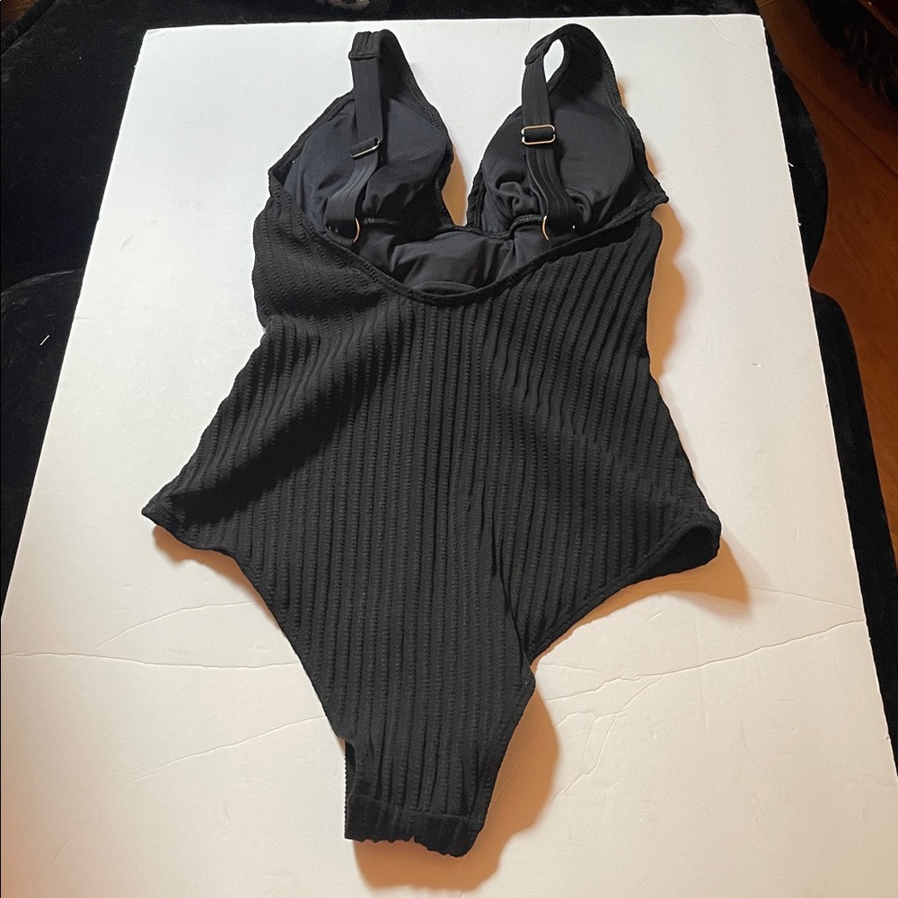 Black Ribbed One Piece Swimsuit - Picture 8 of 8
